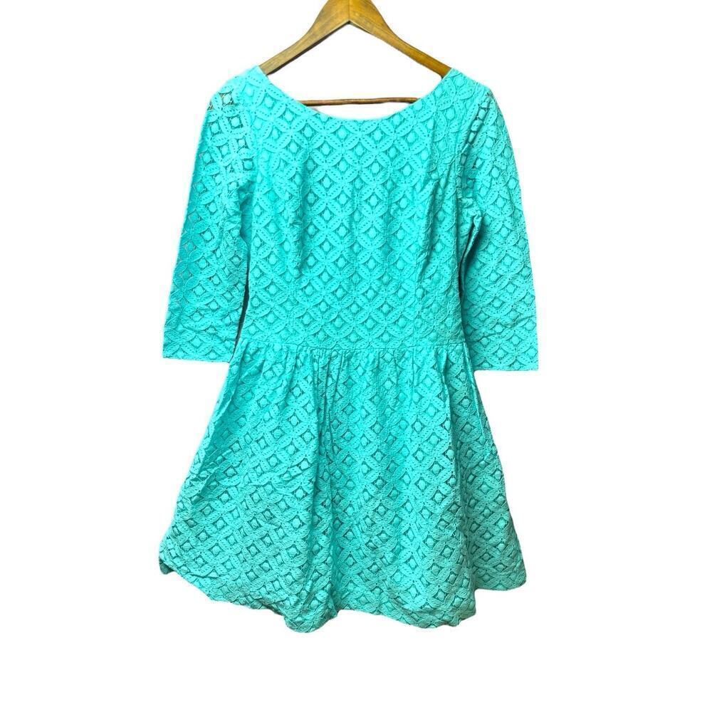 Lilly Pulitzer Lori Dress Shorely Blue XO Lace Print 3/4 Sleeve Dress Size 10